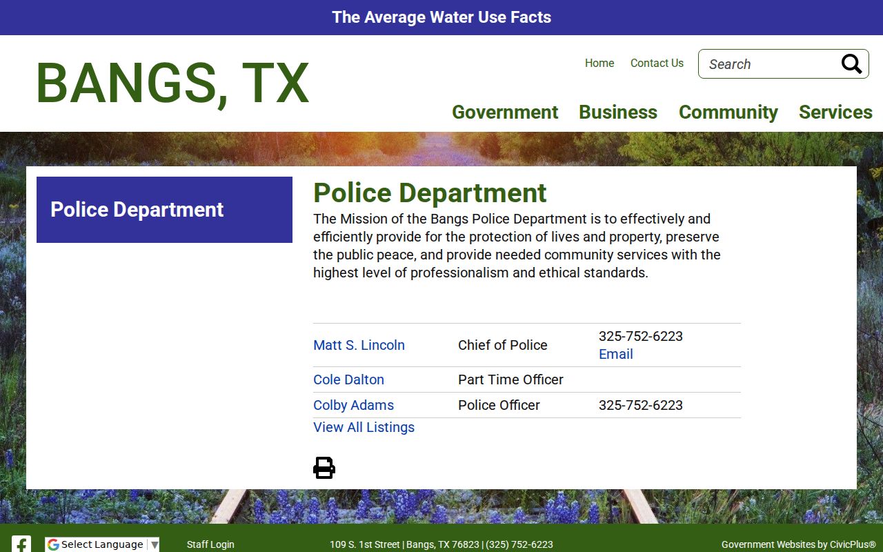 Bangs Police Department criminal records