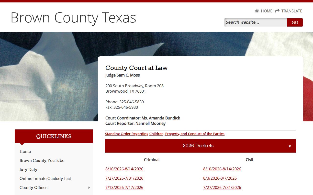 Brown County court case weekly criminal dockets