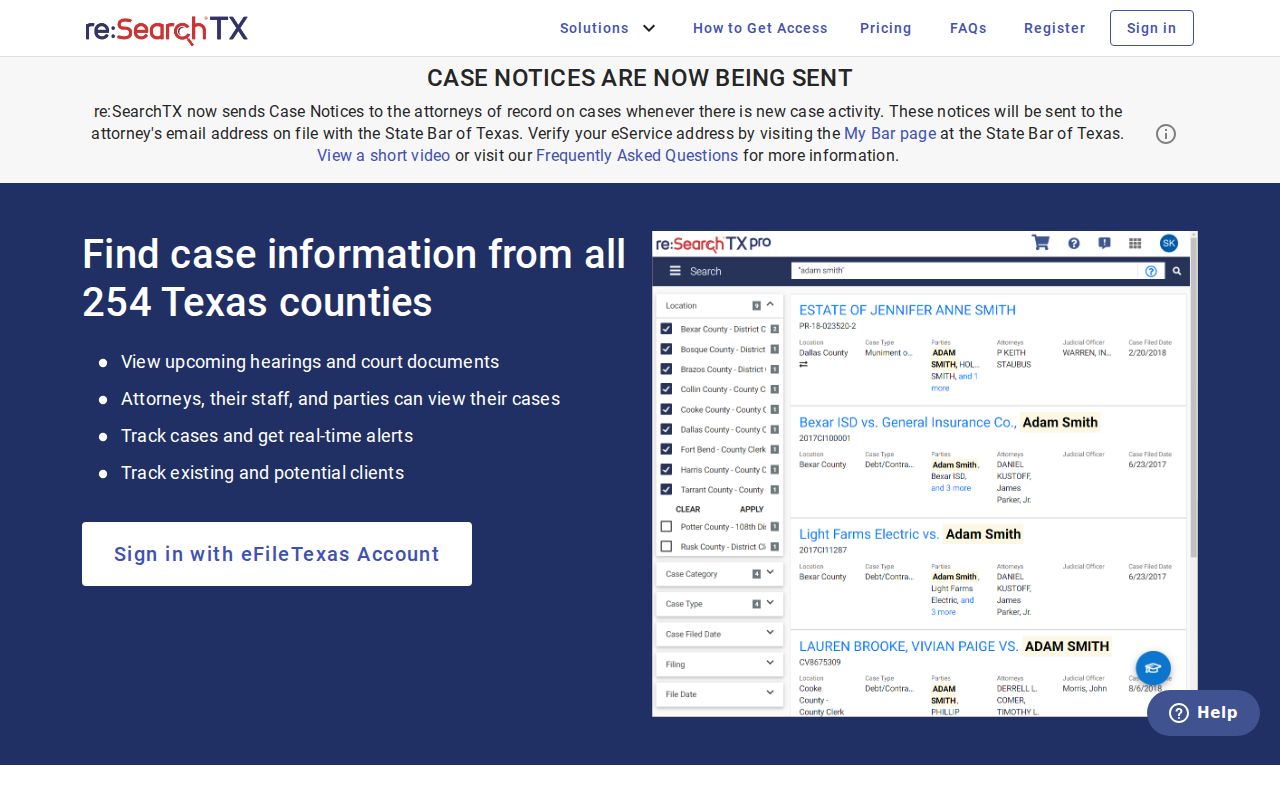 Brown County court case lookup through re SearchTX