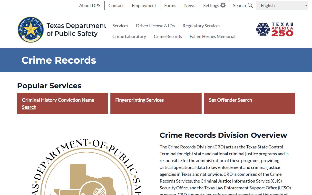Brown County criminal history Texas DPS crime records