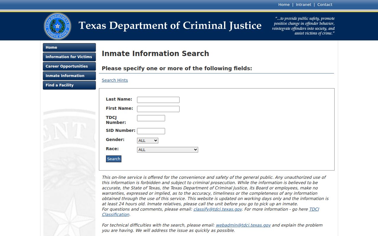 Brown County criminal history TDCJ inmate search