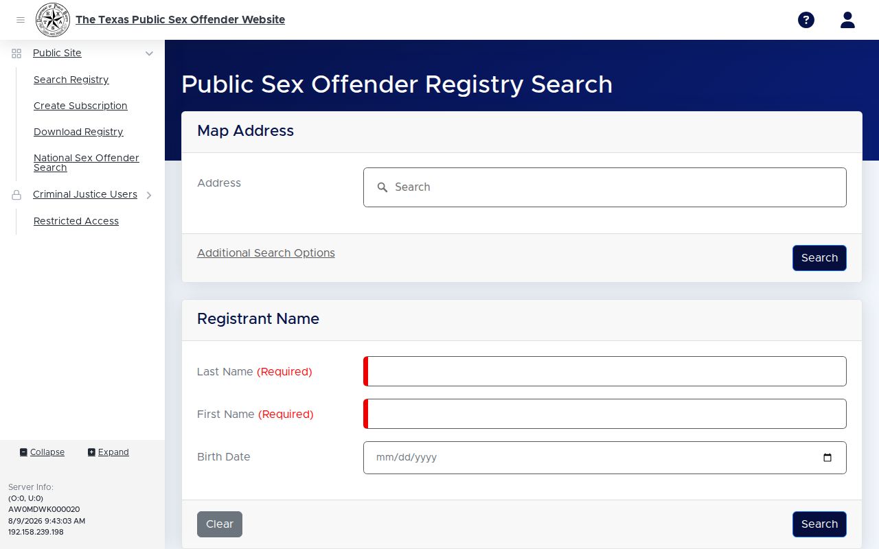 Brown County sex offender lookup on the Texas DPS registry