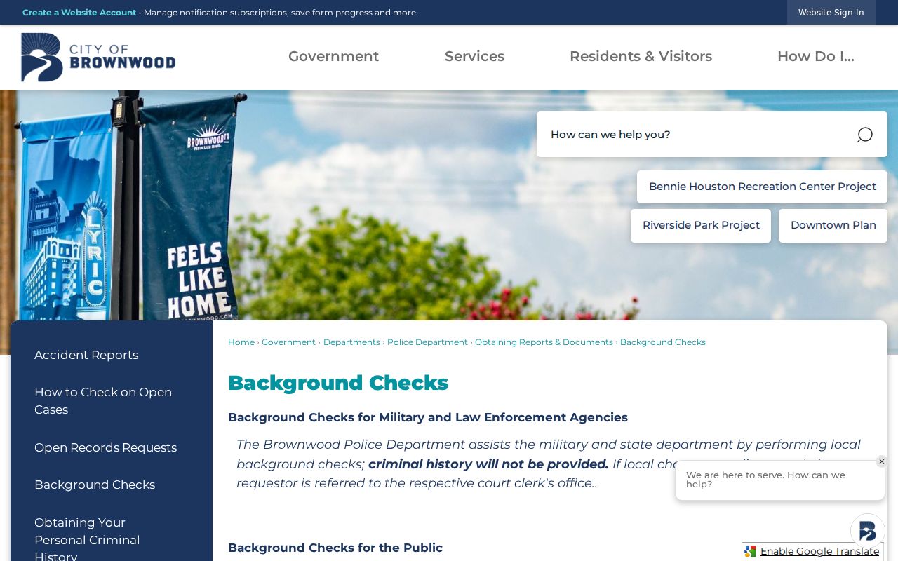 Brownwood local criminal record check limits and DPS route