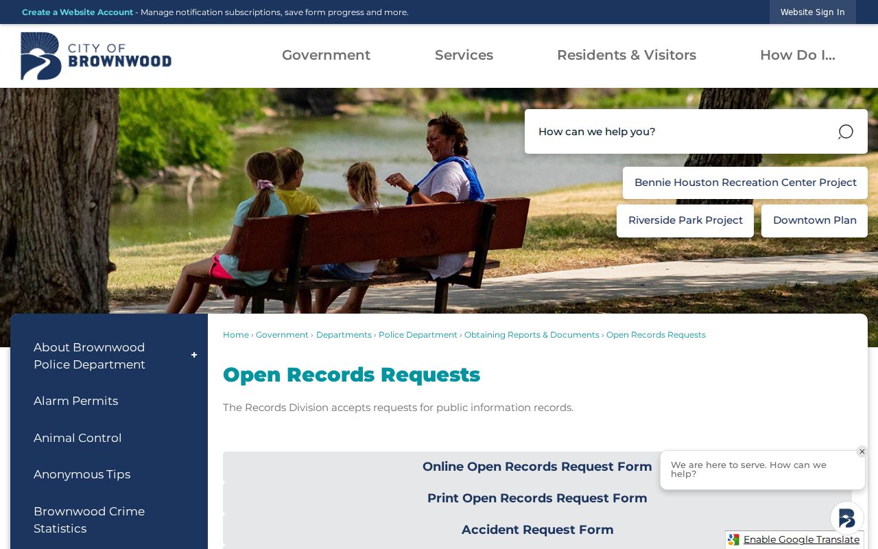 Brownwood police open records request information for criminal records